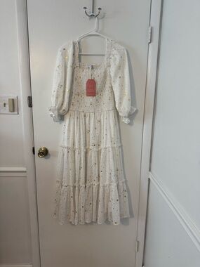 Ivy City Co Cream Maxi Dress with Gold Star Accents